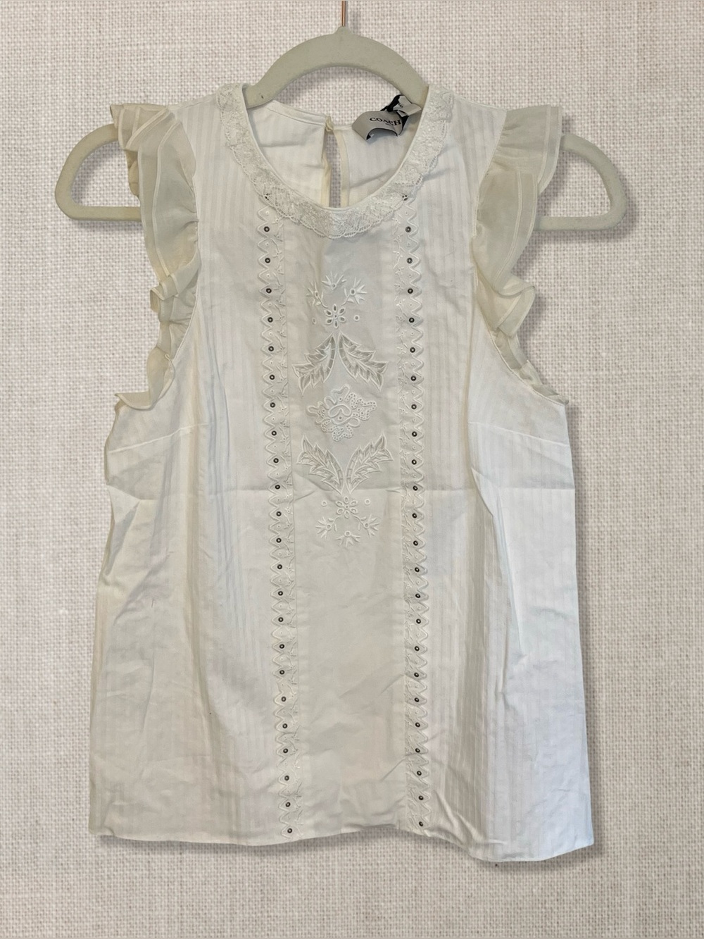 NWT Coach Ruffle White Sleeveless Blouse